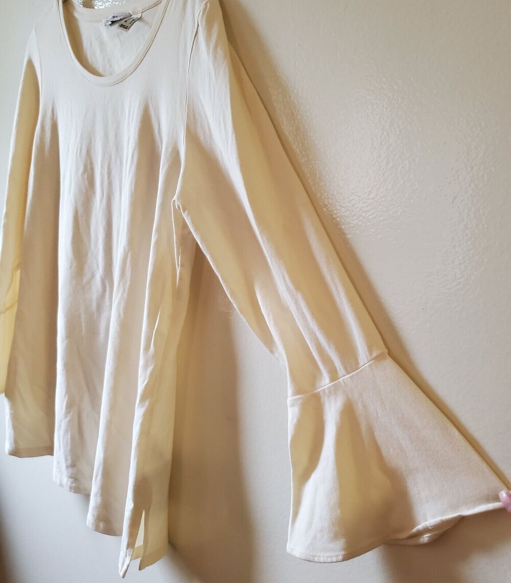 Isaac Mizrahi Live Womens M Top/Shirt Soft T Knit Bell Sleeve Cotton Modal Lycra